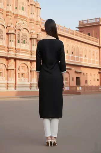 Black embroidered rayon kurta set