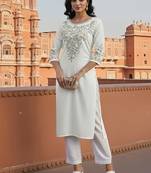 White embroidered rayon kurta set