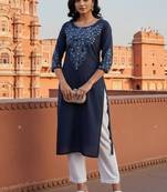 Navy embroidered rayon kurta set