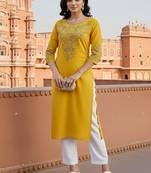 Yellow embroidered rayon kurta set