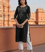 Black embroidered rayon kurta set