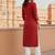 Red embroidered rayon kurta set