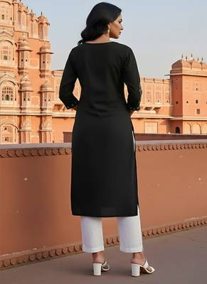 Black embroidered rayon kurta set 2
