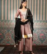 Pink embroidered silk blend kurta set