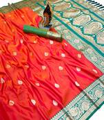 orange banarasi silk saree with zari weaving work