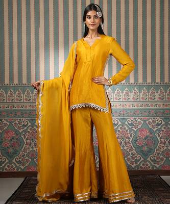 Mustard embroidered sharara set 2