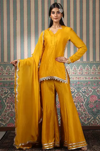 Mustard embroidered sharara set