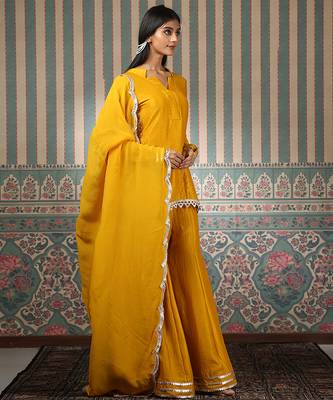 Mustard embroidered sharara set 3