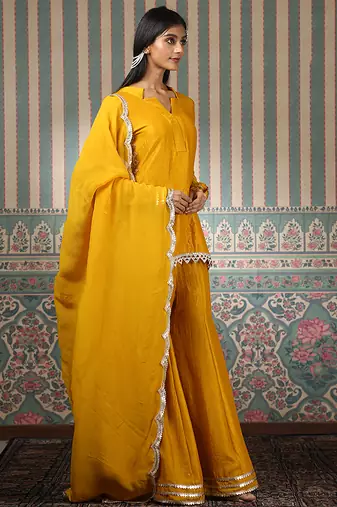 Mustard embroidered sharara set