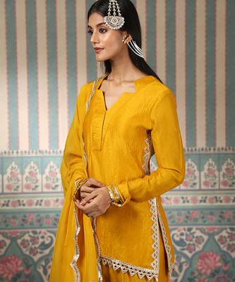 Mustard embroidered sharara set 4
