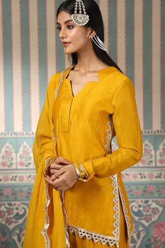 Mustard embroidered sharara set