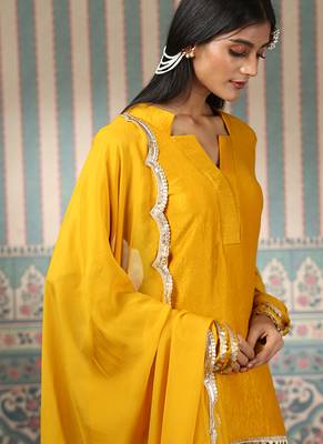 Mustard embroidered sharara set 5
