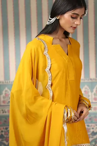Mustard embroidered sharara set