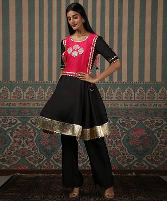 Black embroidered anarkali set with jacket 1