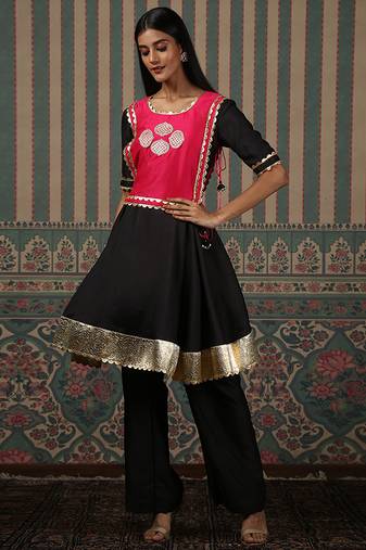 Black embroidered anarkali set with jacket