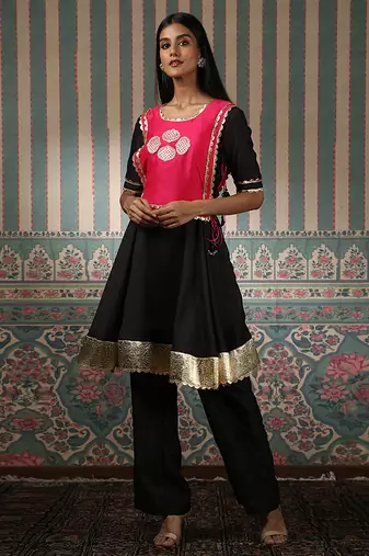 Black embroidered anarkali set with jacket