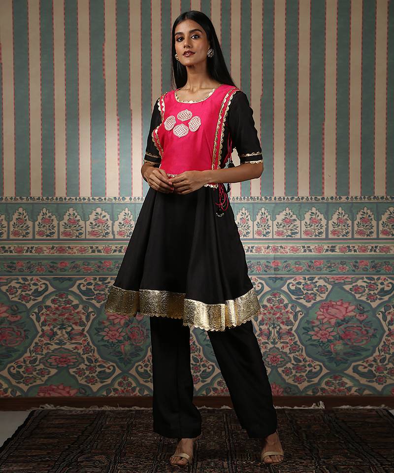 Black embroidered anarkali set with jacket