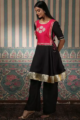 Black embroidered anarkali set with jacket