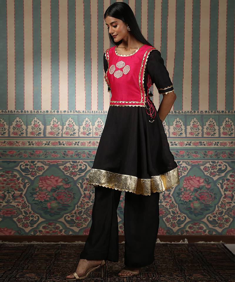 Black embroidered anarkali set with jacket