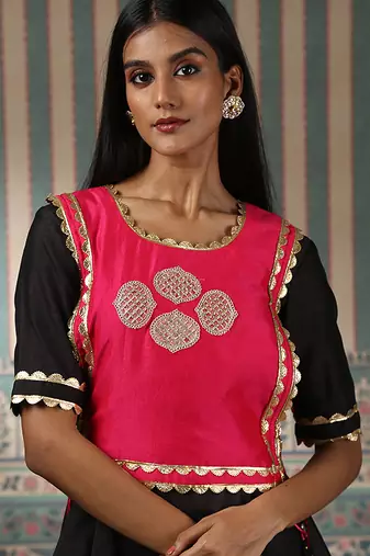 Black embroidered anarkali set with jacket