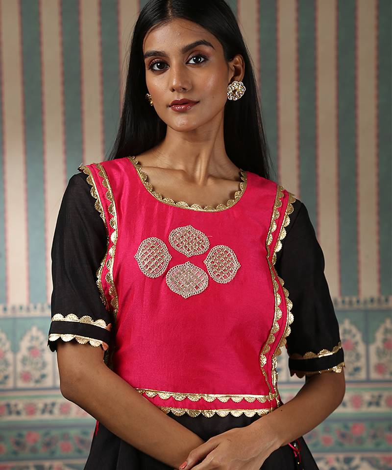 Black embroidered anarkali set with jacket