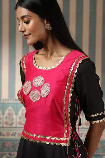 Black embroidered anarkali set with jacket