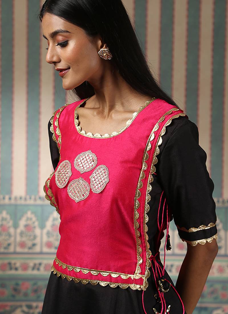 Black embroidered anarkali set with jacket