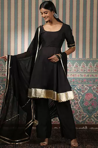 Black embroidered anarkali set