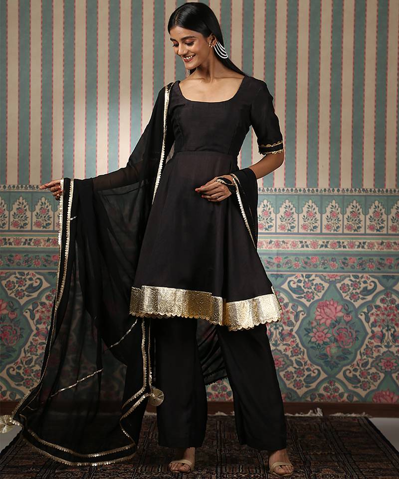 Black embroidered anarkali set