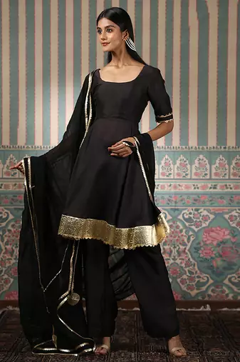 Black embroidered anarkali set