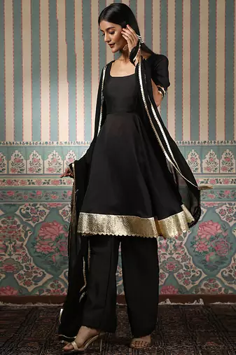 Black embroidered anarkali set