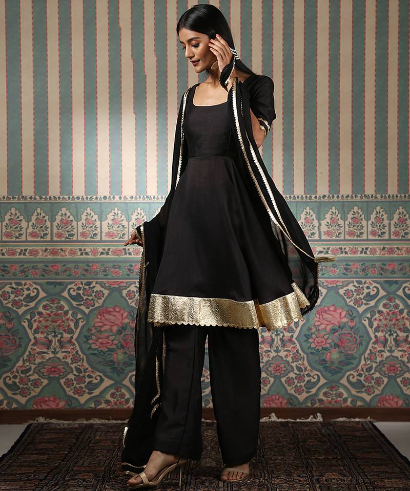 Black embroidered anarkali set