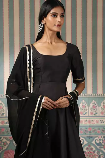Black embroidered anarkali set