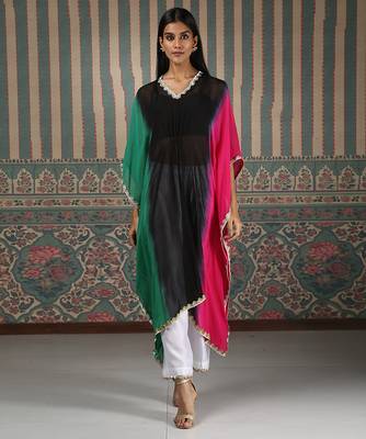 Multicolor embroidered organza kaftan set 1