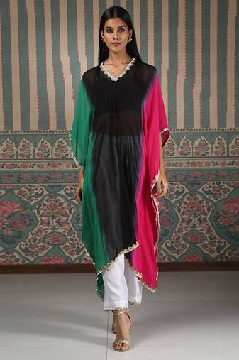 Multicolor embroidered organza kaftan set