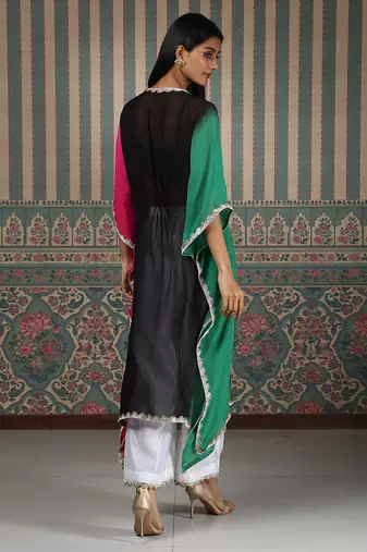 Multicolor embroidered organza kaftan set