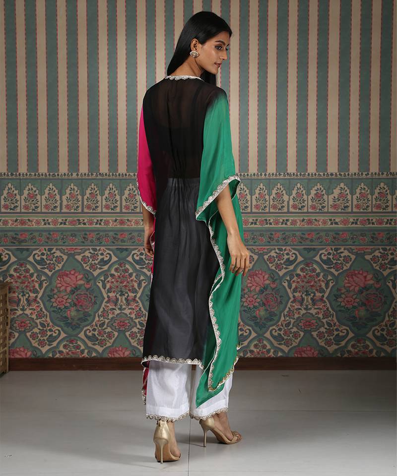Multicolor embroidered organza kaftan set
