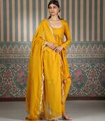 Mustard plain silk blend kurta set