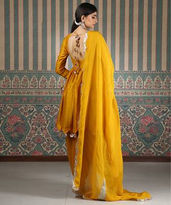 Mustard plain kurta set 2