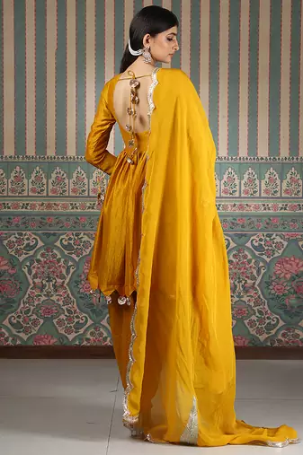 Mustard plain kurta set