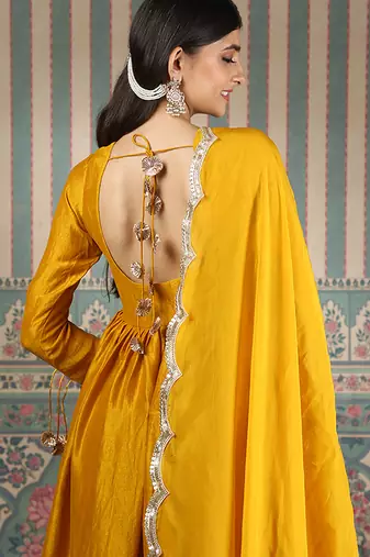 Mustard plain kurta set