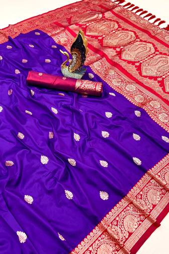 purple banarasi silk saree with zari weaving work