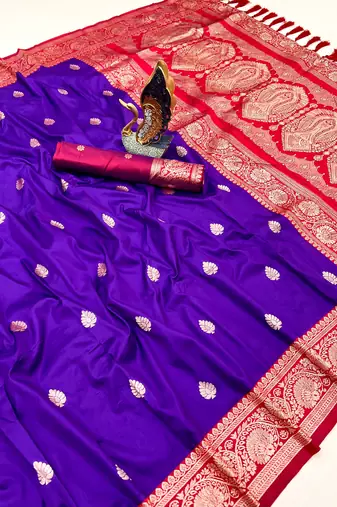 purple banarasi SIlk Blnd saree with zari weaving work