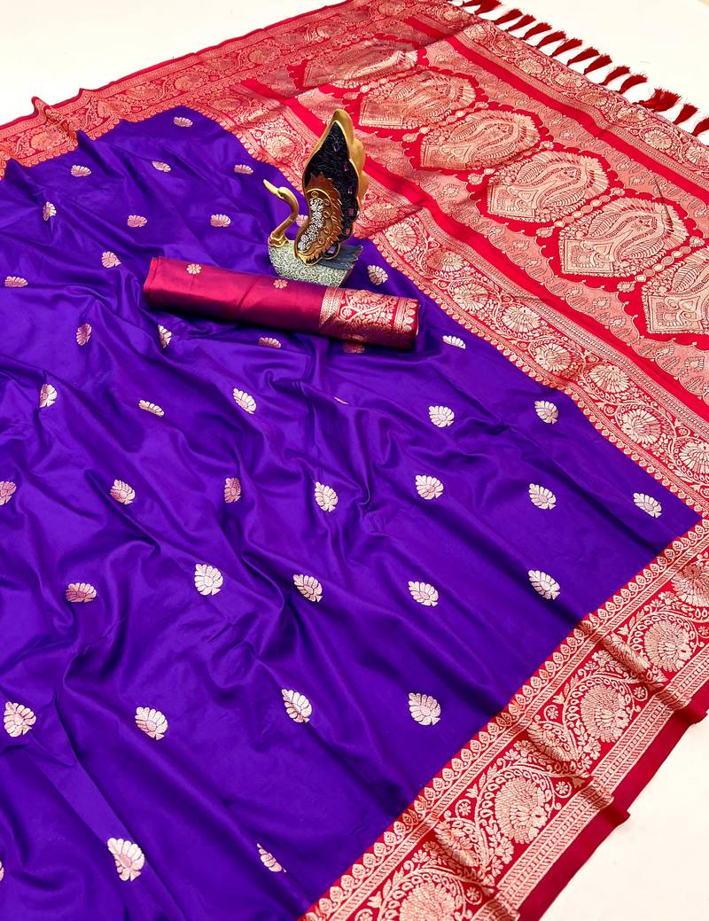 purple banarasi SIlk Blnd saree with zari weaving work