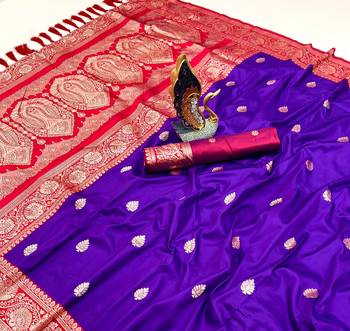 purple banarasi silk saree with zari weaving work 3