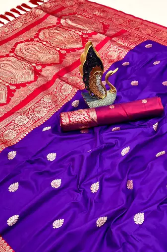 purple banarasi silk saree with zari weaving work