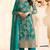 Teal chinon silk floral printed and embroidered salwar kameez