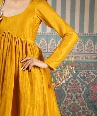 Mustard plain kurta set 5