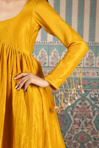 Mustard plain kurta set