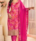 Rani pink chinon silk floral printed and embroidered salwar kameez
